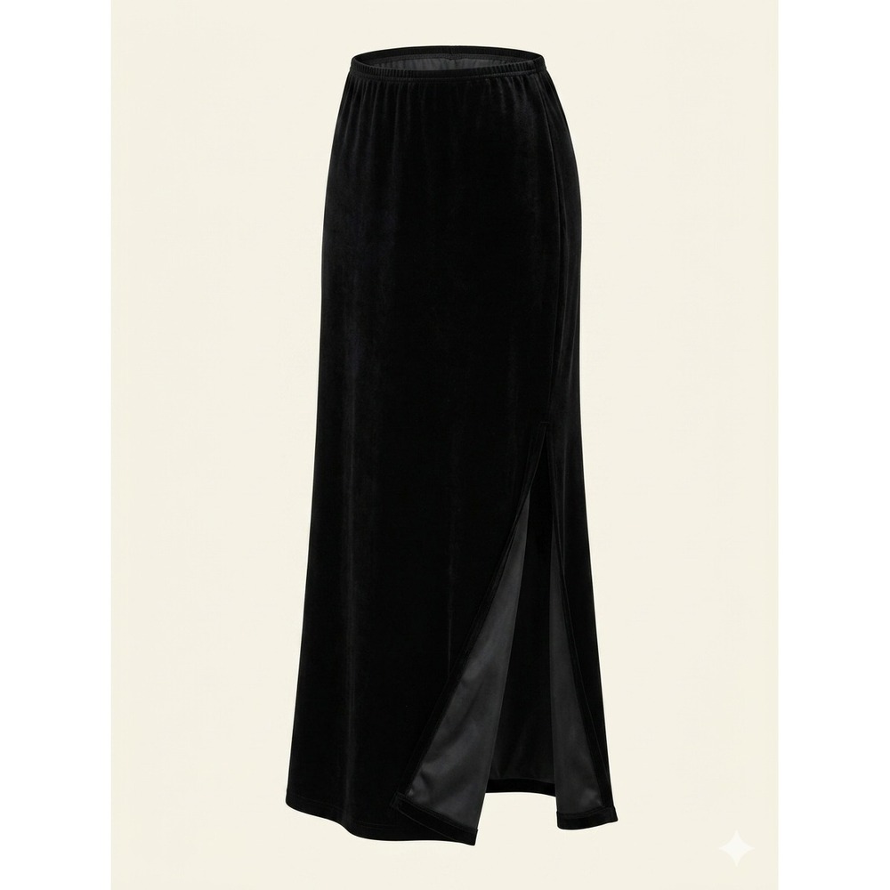 JR Nites Black Stretch Velour Velvet Maxi Long Skirt Formal Evening 1X Plus Goth